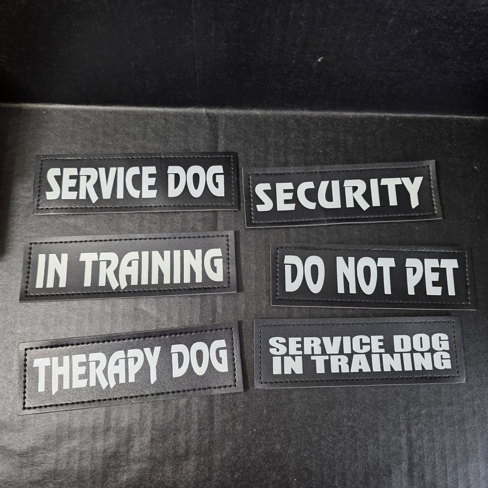 Service Dog Vest Patches Black White Hook and Loop 6 Piece Set